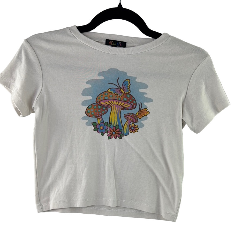 dELiA*s by Doll's Kill Tee with Colourful Mushroom and Butterfly size Med